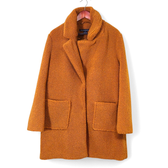French Connection Women’s Coat Scandi Luxe Teddy Texture Faux XL Longline Brown - Picture 2 of 13